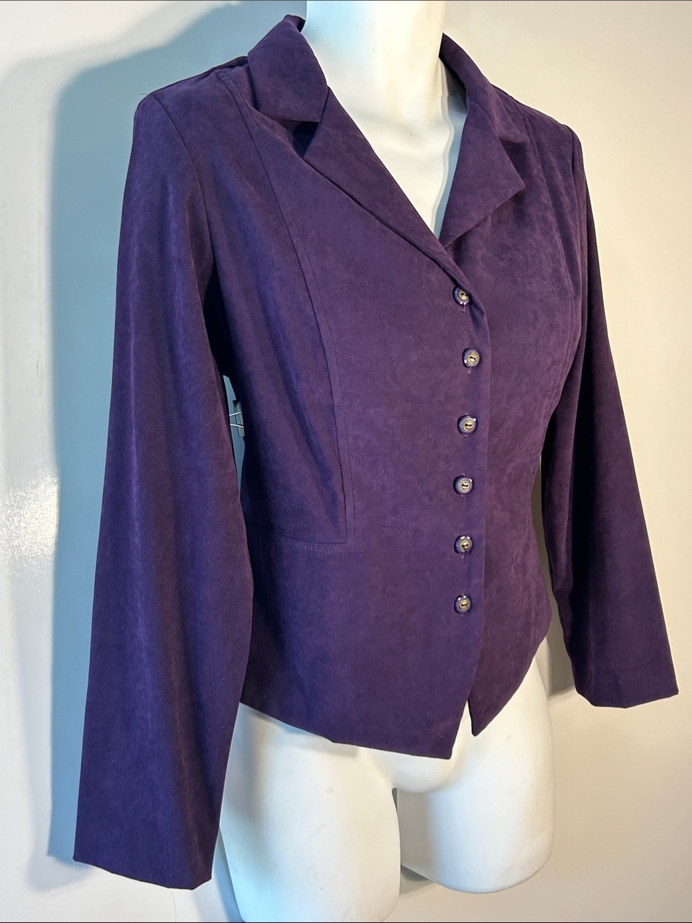 K & Company S16 Purple Suede Like Fitted Blazer Academia Preppy Career Boho 80s